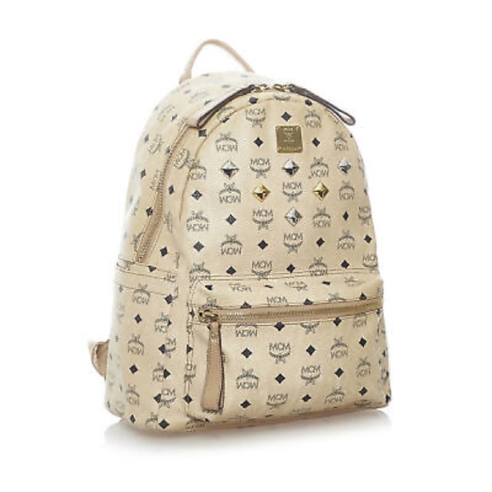 MCM Visetos Stark Brown Beige Calf Leather Backpack